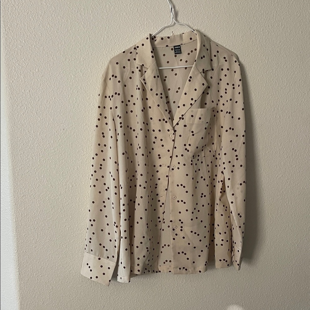 SHEIN Beige Polka Dot Blouse
